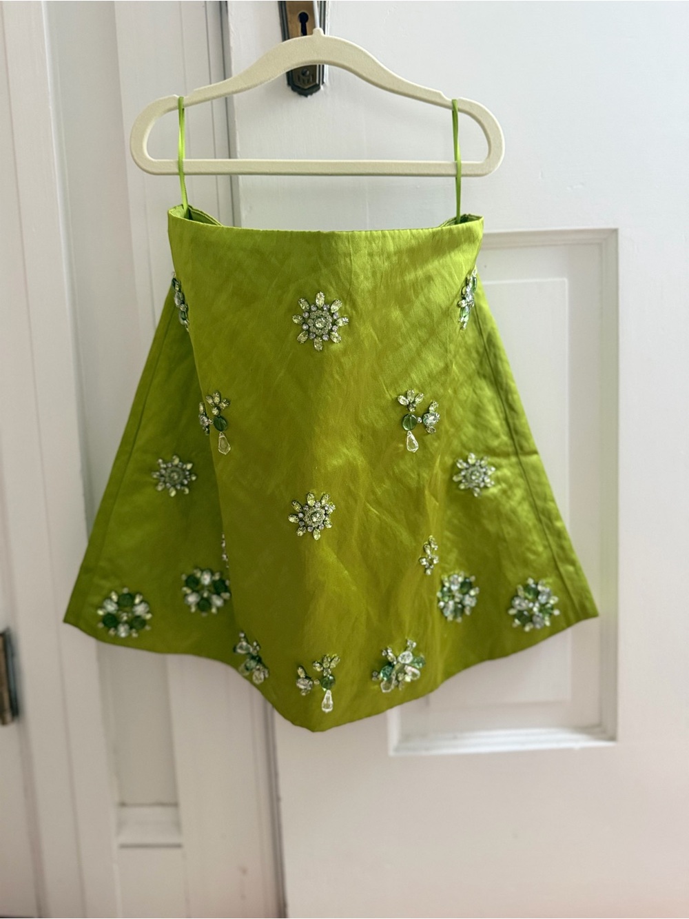 J. Crew Collection Chartreuse Green Jeweled Satin Mini Skirt - Picture 4 of 9